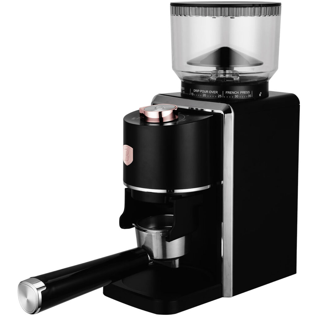 Elektrische Kaffeemühle, schwarz-roségold, 230g, 35 Mahlstufen Elektrische Kaffeemühle, schwarz-roségold, 230g, 35 Mahlstufen
