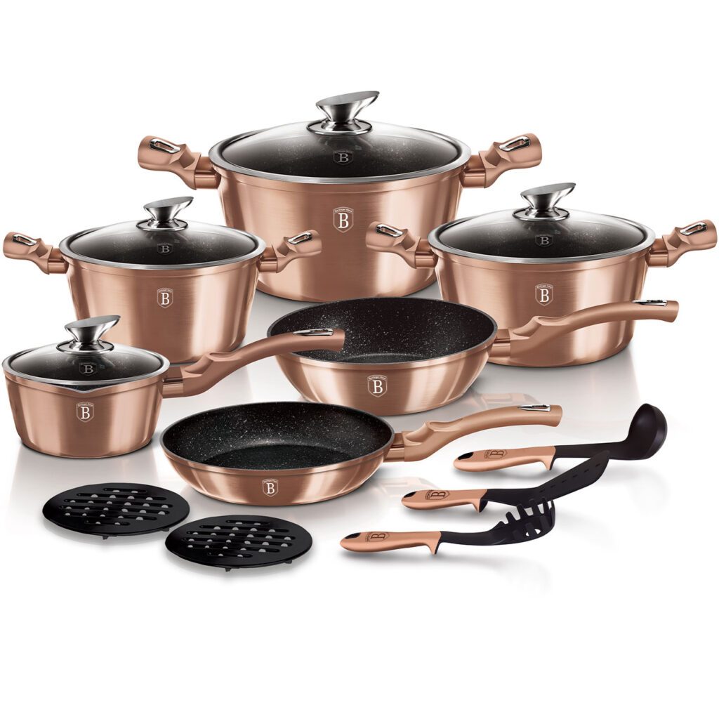 Design Kochset inkl. Kochbesteck und Untersetzer, 15-teilig, rosé-gold Design Kochset inkl. Kochbesteck und Untersetzer, 15-teilig, rosé-gold