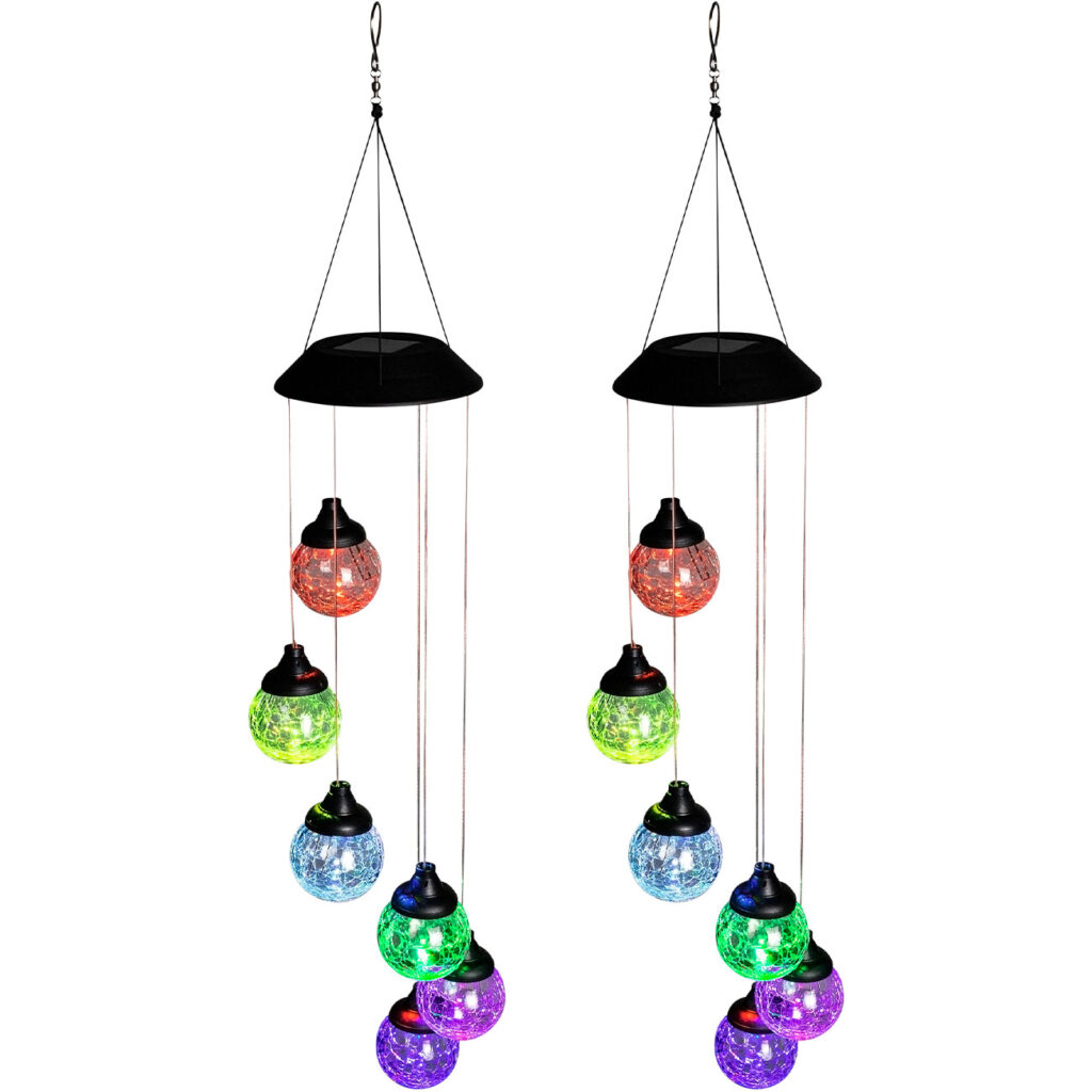 2er-Set Buntes LED Windspiel, solarbetrieb