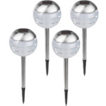 4er-Set LED-Kugelleuchte mit Erdspiess, Edelstahl