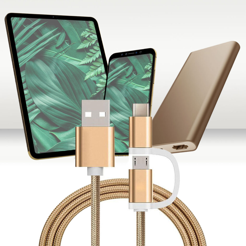 Ladekabel 2in1 USB Micro & Type C, 1 Meter, Gold-Nylon Ladekabel 2in1 USB Micro & Type C, 1 Meter, Gold-Nylon