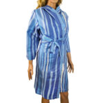Mikrofaser-Bademantel, 80% Polyester, 20% Polyamid, gestreift, blau, M