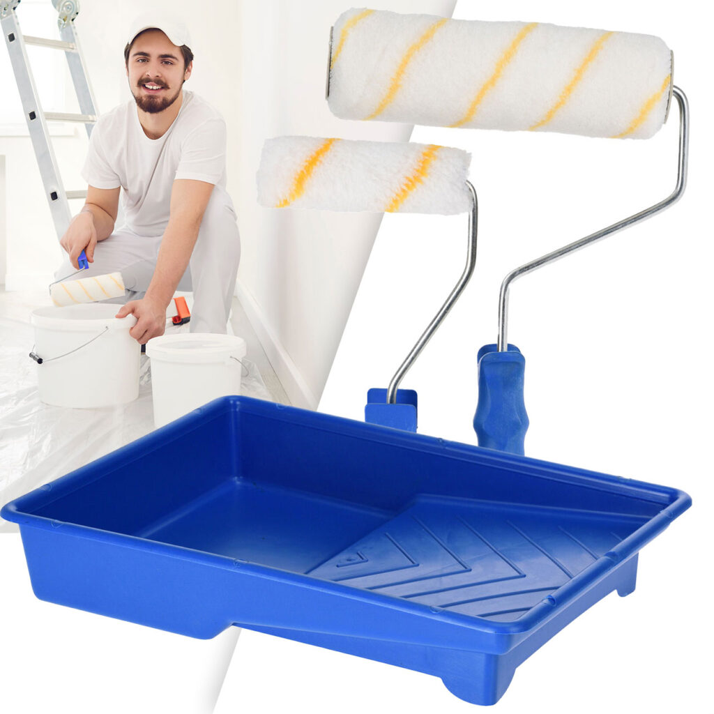Farbroller-Set, 5-teilig, 1 Tablett und 2 Griffe mit 2 Rollen 10 und 18 cm lang