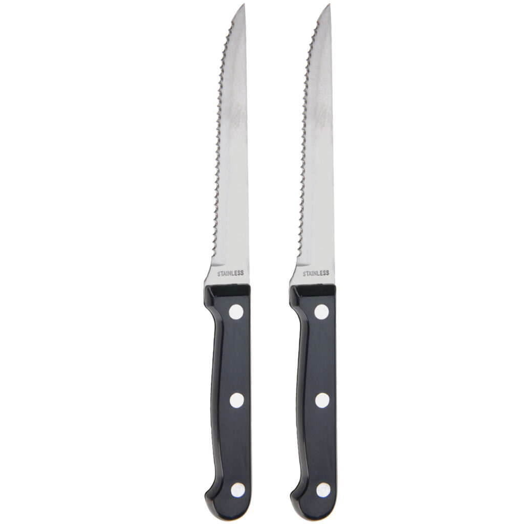 Steakmesser 2er-Set aus Edelstahl, gezackte Klingen Steakmesser 2er-Set aus Edelstahl, gezackte Klingen