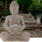 Solarlampe Buddha, Dekofigur Balkon oder Garten, Solarlicht, 22 x 15 x 31 cm