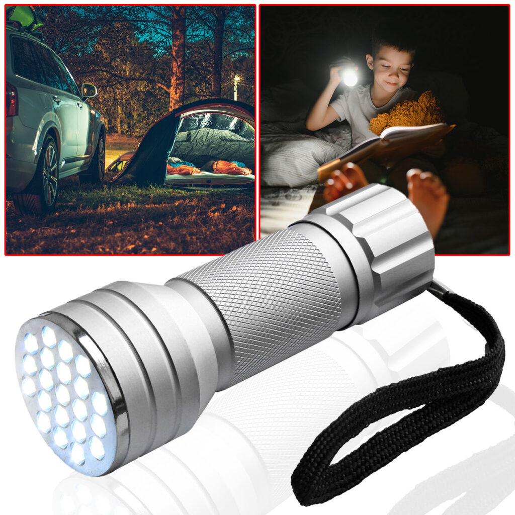 LED-Taschenlampe mit Alu-Gehäuse und 21 LEDs