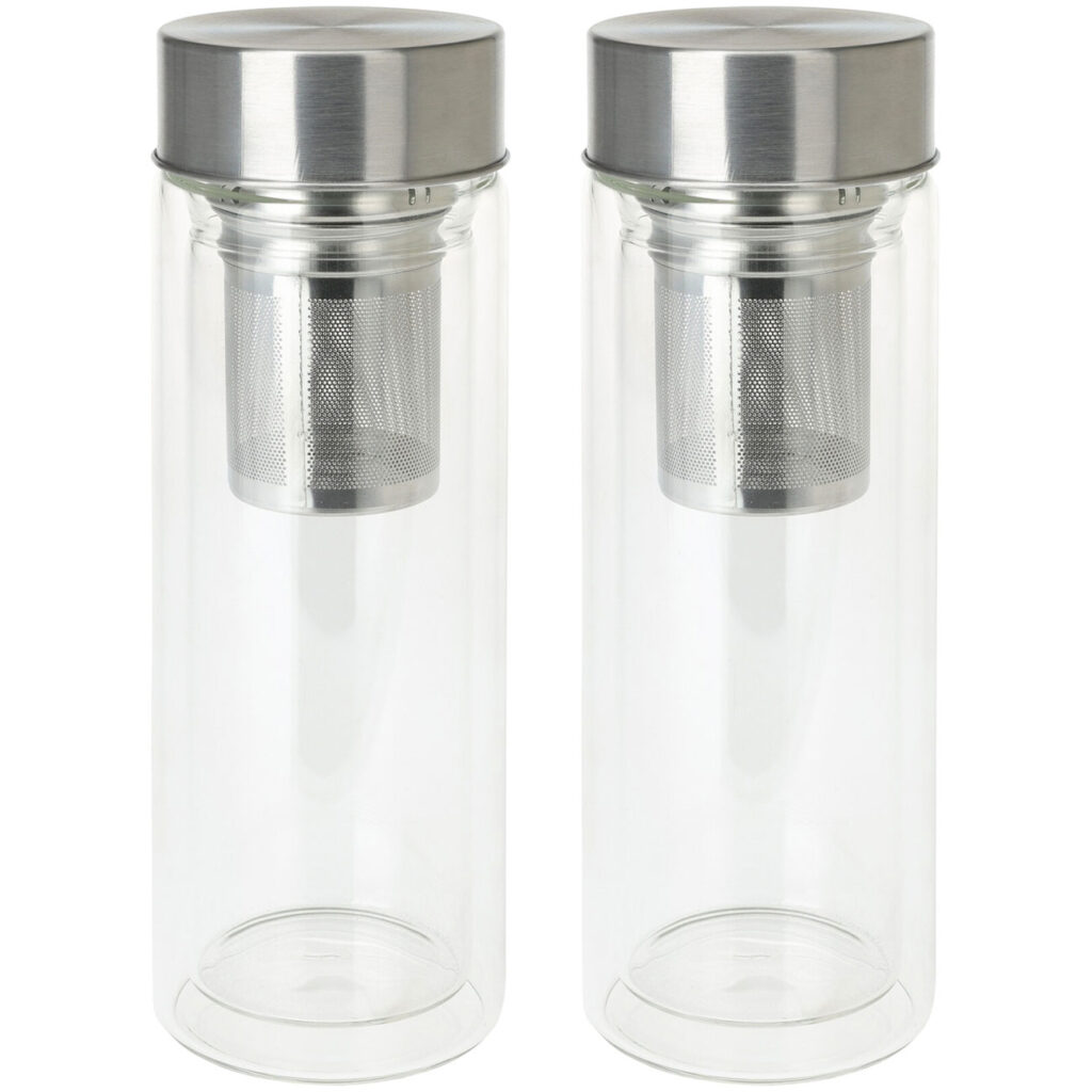 2er-Set Glas-Trinkflasche mit Siebeinsatz