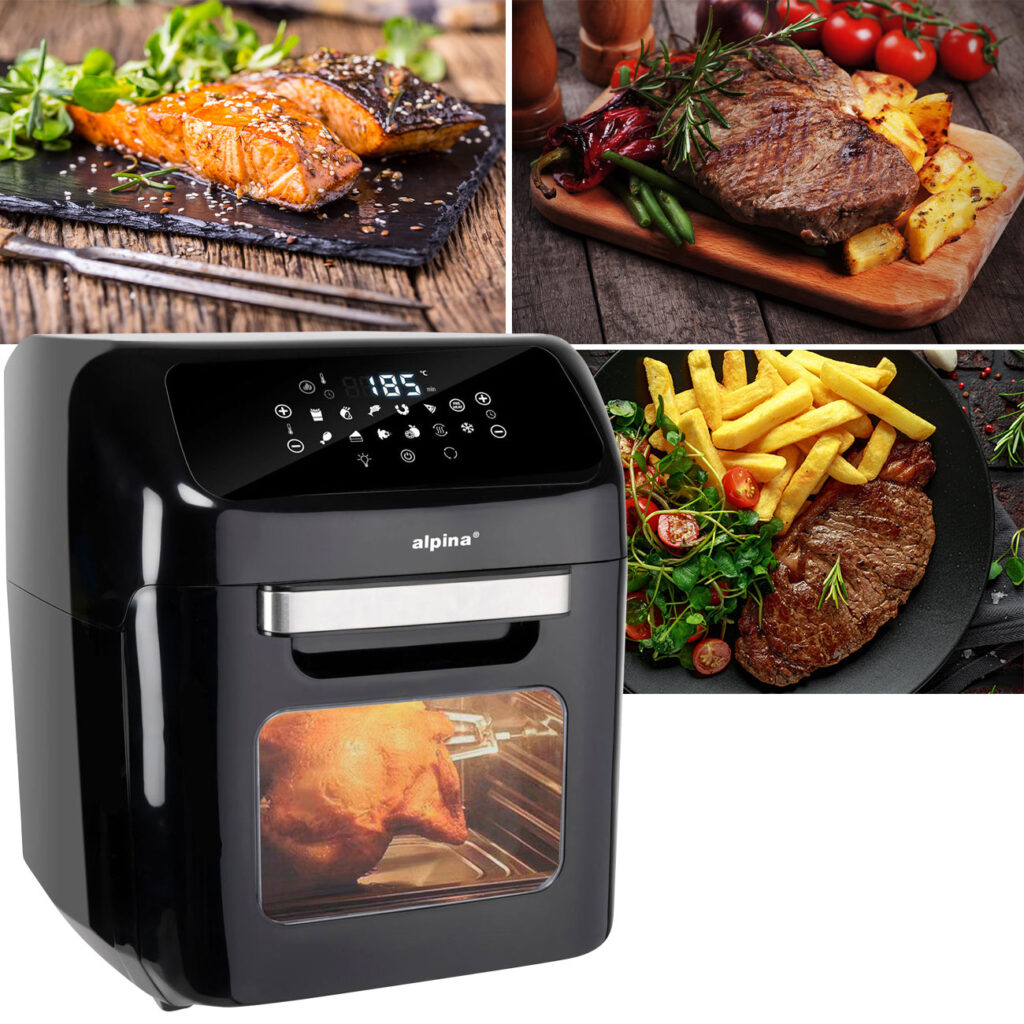 Heissluft-Fritteuse, 12 Liter, 1800 Watt, mit Drehspiessen uvm. Heissluft-Fritteuse, 12 Liter, 1800 Watt, mit Drehspiessen uvm.