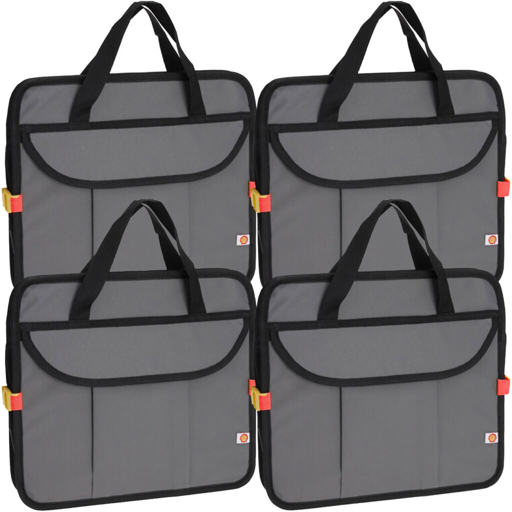 4er-Set Kofferraumtasche mit Kühlfach, grau, mit 3 Fächern, faltbar 4er-Set Kofferraumtasche mit Kühlfach, grau, mit 3 Fächern, faltbar
