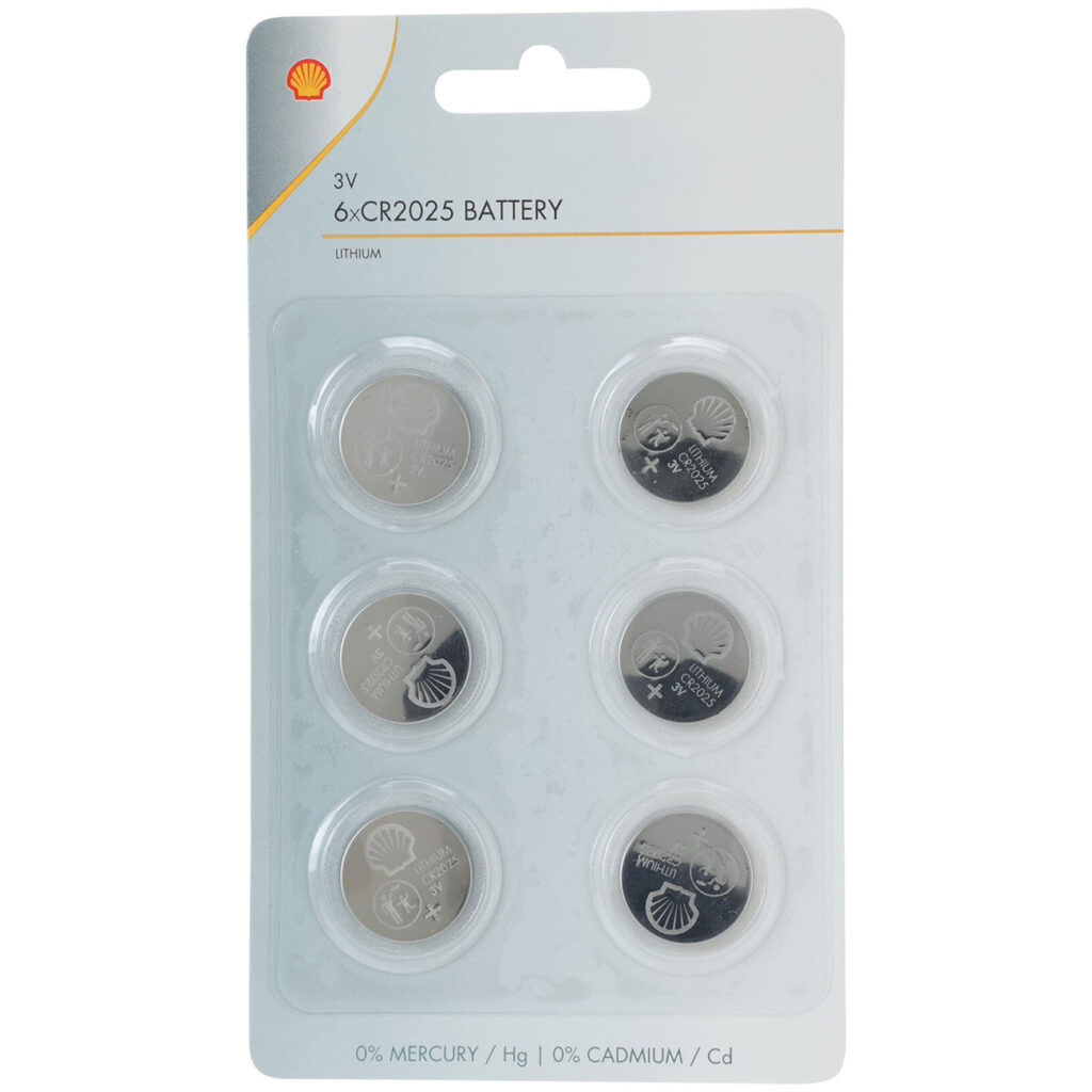 6er-Set Lithium-Knopfzellen CR2025, 3 Volt, Shell