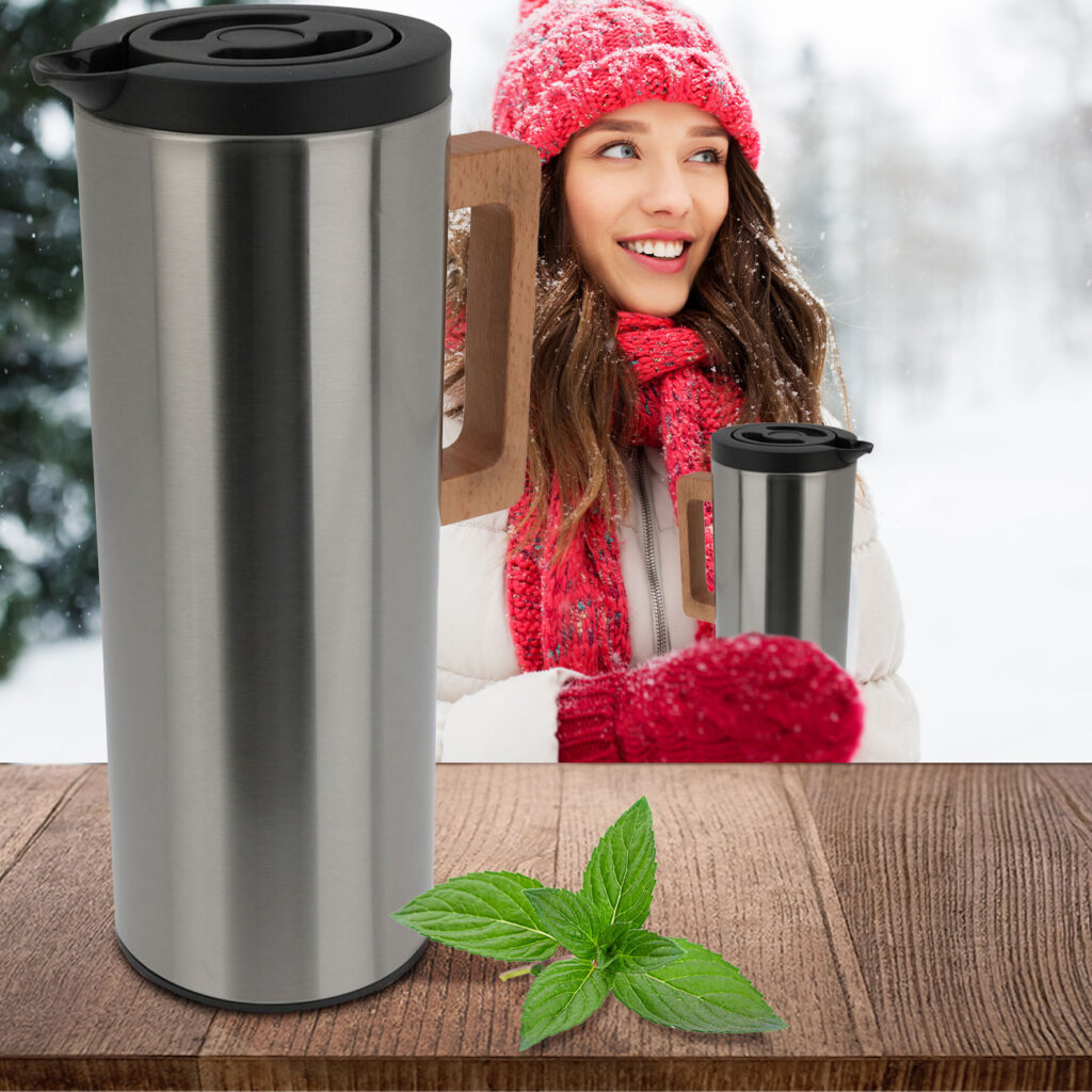 Isolierkanne aus Edelstahl mit Holzgriff, 1 l