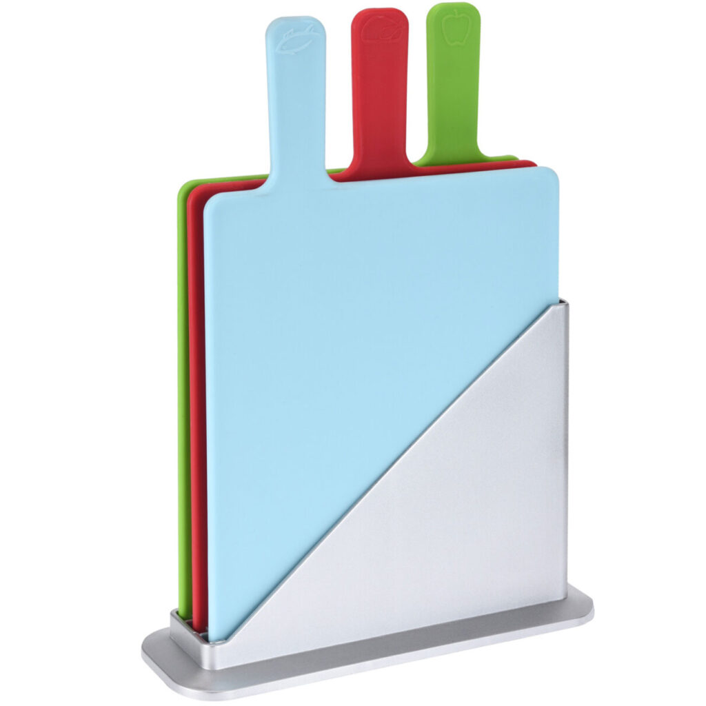 3er Set Schneidebretter inkl. Standhalterung, Kunststoff, 3farbig 3er Set Schneidebretter inkl. Standhalterung, Kunststoff, 3farbig