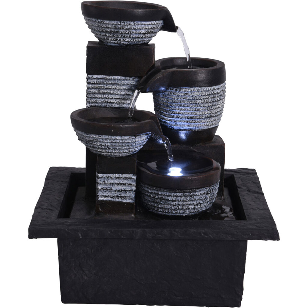 Zimmerbrunnen mit vier Schalenn Kaskaden und LED Beleuchtung, 21,5 x 19,0 x 26,0 cm Zimmerbrunnen mit vier Schalenn Kaskaden und LED Beleuchtung, 21,5 x 19,0 x 26,0 cm