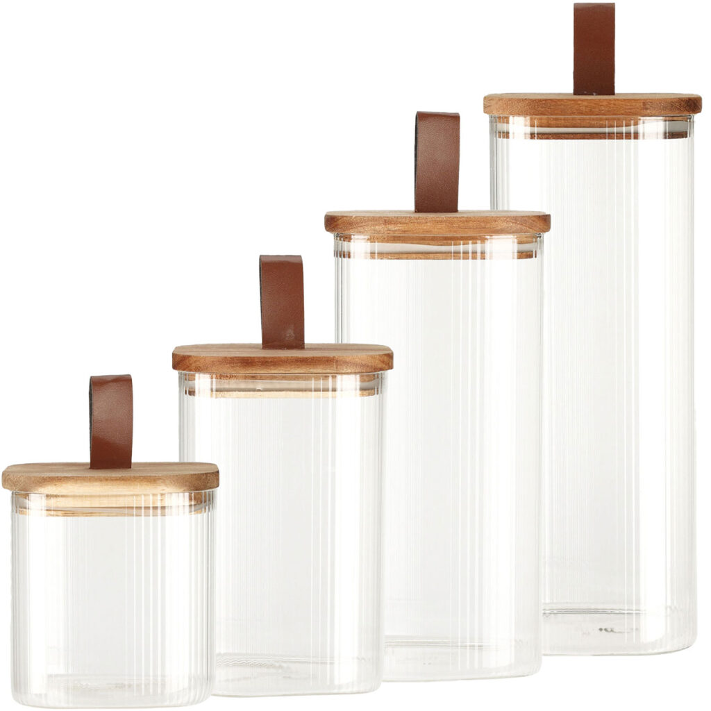 4er-Set Vorratsgläser mit Akazienholzdeckel, 750, 1150,1500, 1900 ml
