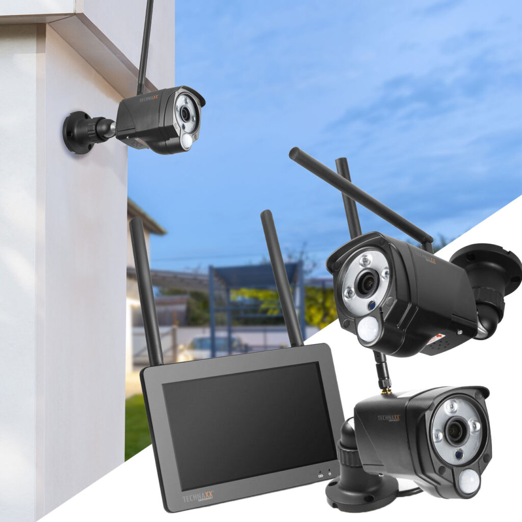 Funk-Überwachungskamera Set, 7″ Touchscreen-Empfänger, 2 FullHD IP Kameras Funk-Überwachungskamera Set, 7″ Touchscreen-Empfänger, 2 FullHD IP Kameras