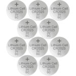 10er-Set Lithium-Knopfzelle CR2025, 3V / 170mAh
