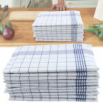 10er-Set Halb-Leinen-Geschirrtücher, blau-weiss, 70 x 50 cm