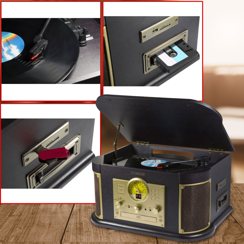 Nostalgie Platten und Kassettenspieler, inkl. Digitalisierfunktion und CD Laufwerk Nostalgie Platten und Kassettenspieler, inkl. Digitalisierfunktion und CD Laufwerk