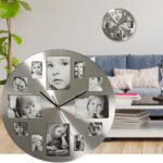 Runde Wanduhr, Quarzuhr, personalisierte Fotouhr, 40 cm, silber