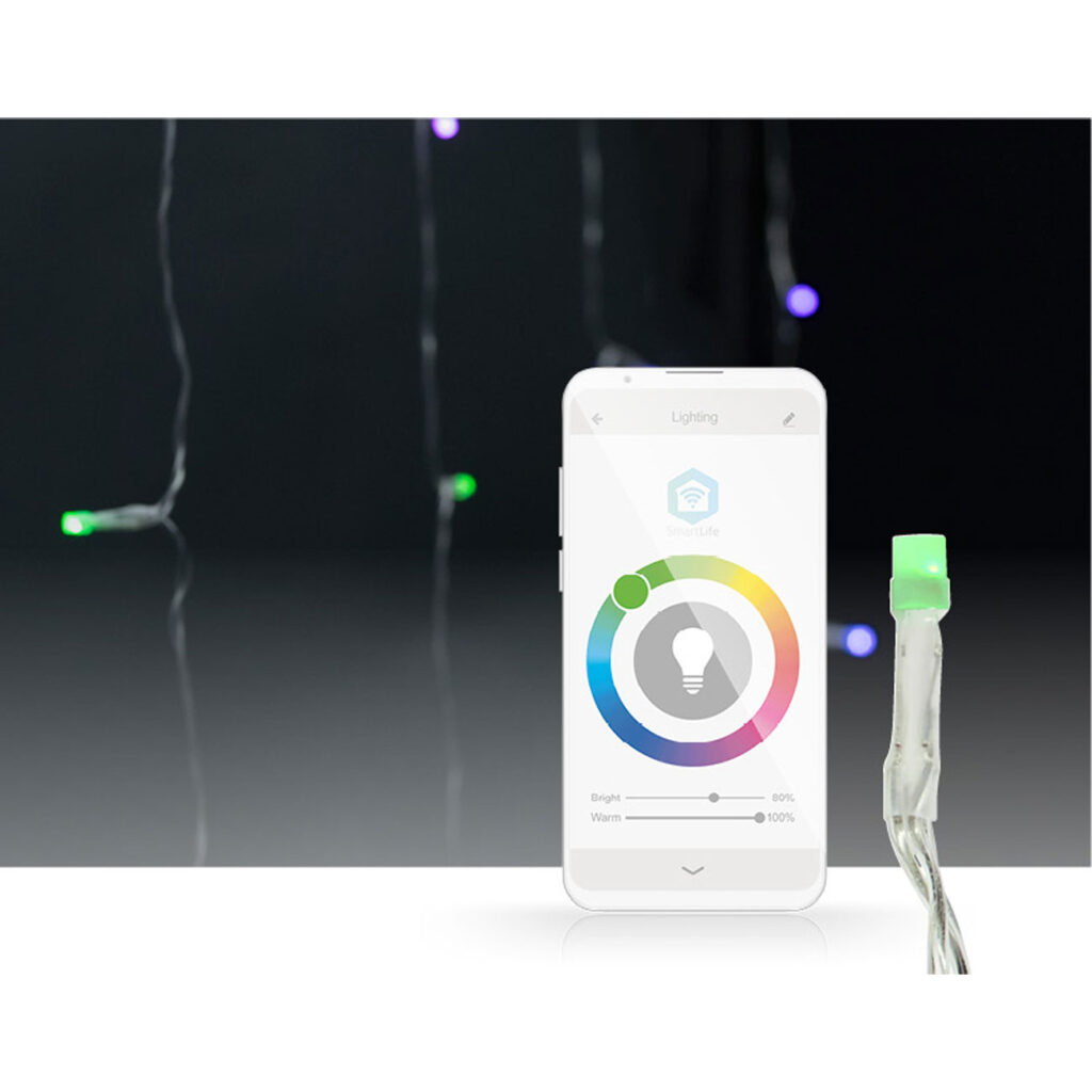Farbige WLAN-Smart-Vorhang-Lichterkette, 180 LEDs, RGB, 7 Lichtmuster, IP65, 3 m