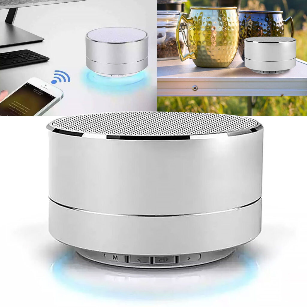 Bluetooth Lautsprecher, 360° Surround-Sound, silber, Musikbox, Ø 7 cm Bluetooth Lautsprecher, 360° Surround-Sound, silber, Musikbox, Ø 7 cm