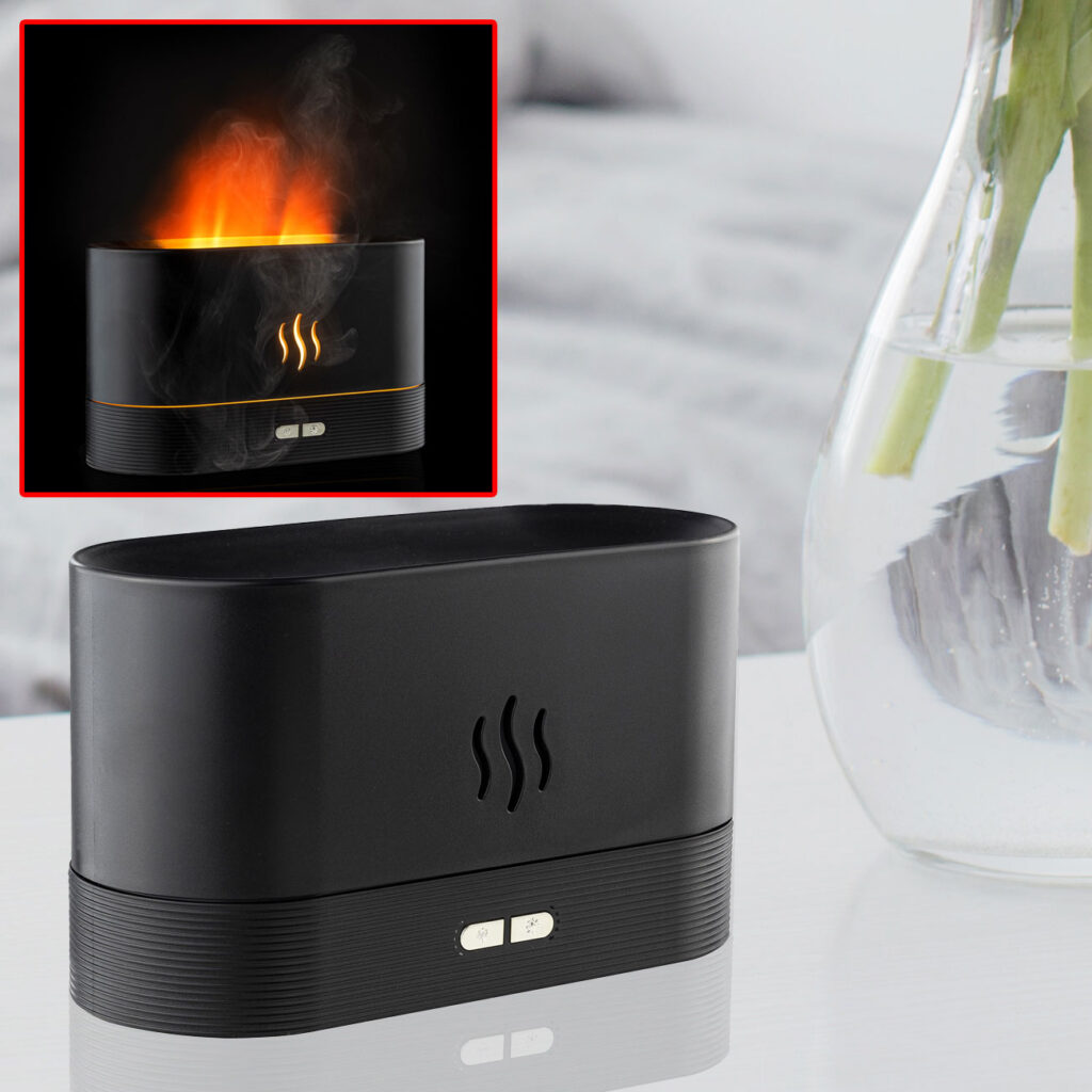 Aroma-Diffuser mit Flammeneffekt, Luftbefeuchter, schwarz, USB Aroma-Diffuser mit Flammeneffekt, Luftbefeuchter, schwarz, USB