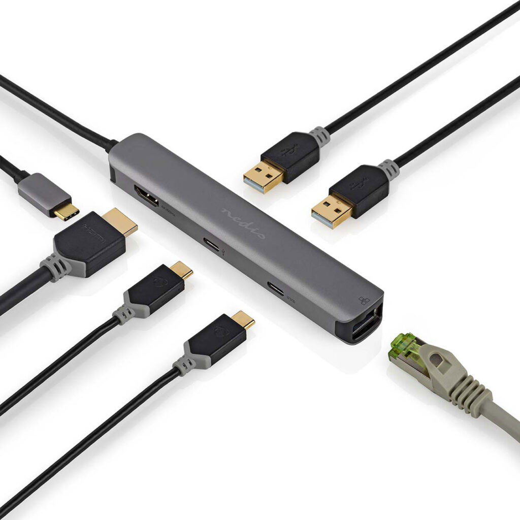 USB Multiport Adapter USB-C male auf HDMI, RJ45, 2x USB-A und 2x USB-C +PD3 USB Multiport Adapter USB-C male auf HDMI, RJ45, 2x USB-A und 2x USB-C +PD3