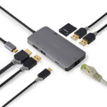USB Multi-Port-Adapter USB-C male auf HDMI, RJ45,3x USB-A, USB-C +PD3 und CardReader