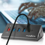 5 Port USB-A Hub mit QC3.0 / USB 3.2, inkl. USB Kabel und Netzteil