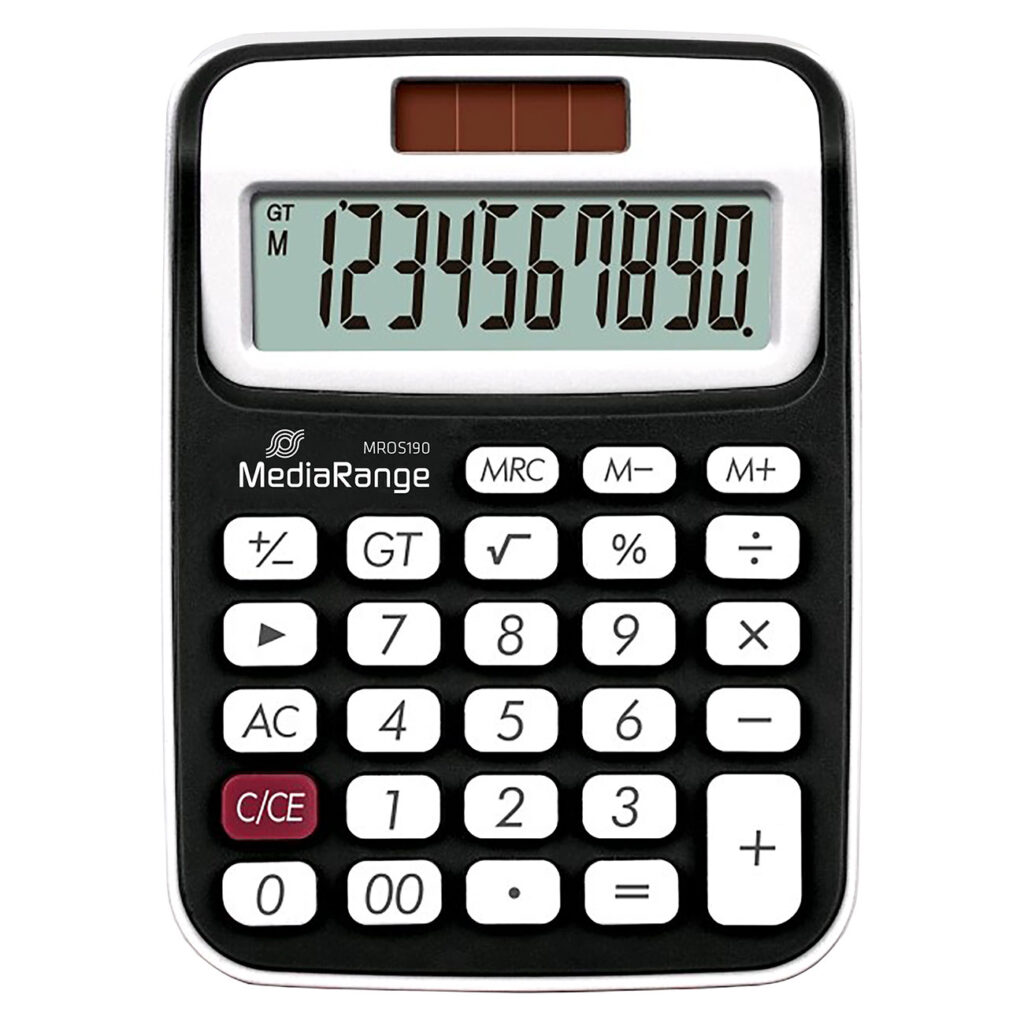 Taschenrechner, 10-stelliges LC-Display, Solar- und Batteriebetrieb, schwarz/weiss Taschenrechner, 10-stelliges LC-Display, Solar- und Batteriebetrieb, schwarz/weiss