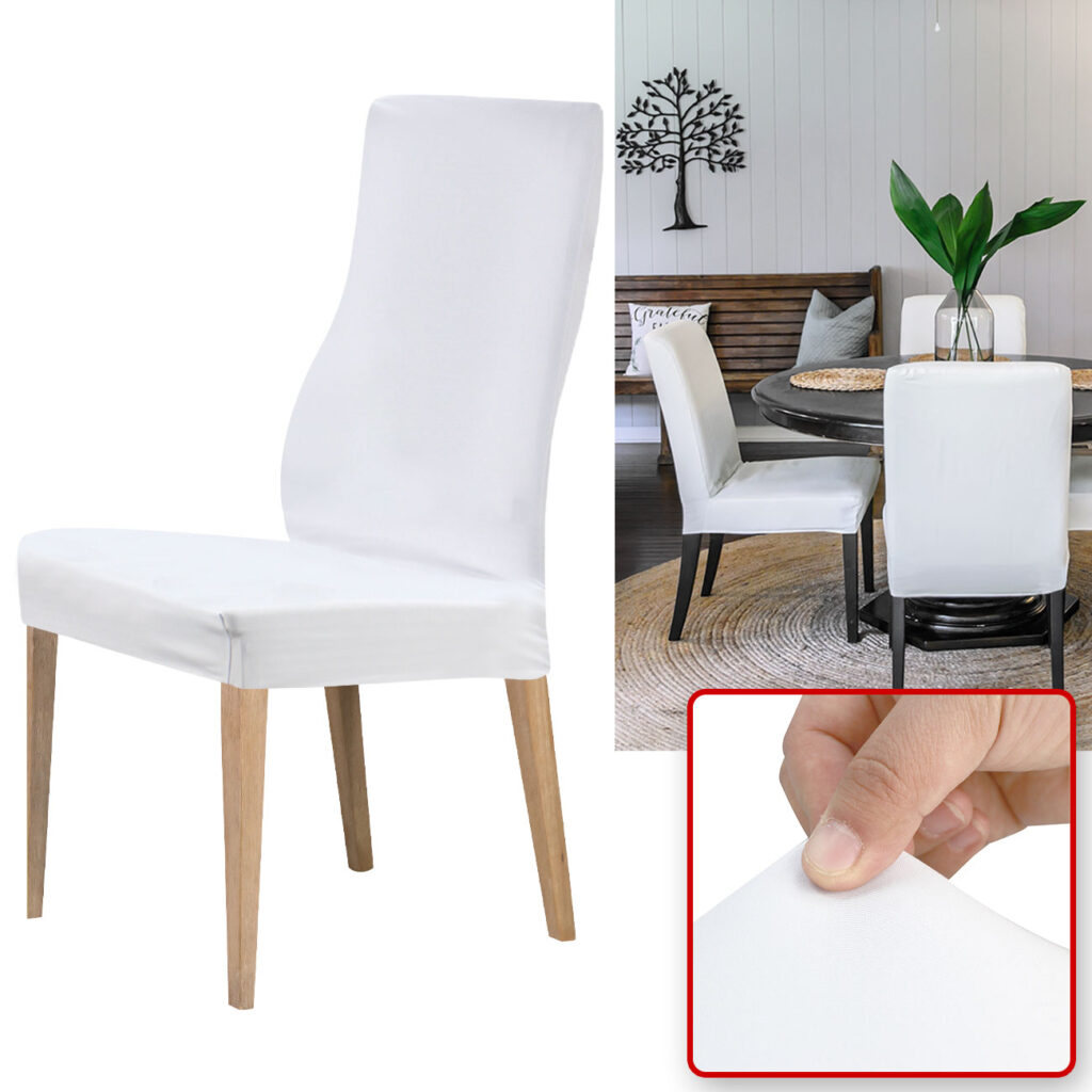 Stuhlbezug in weiss, 4er-Set aus Stretch mit Lehnenbezug, OEKO-TEX Standard 100 Stuhlbezug in weiss, 4er-Set aus Stretch mit Lehnenbezug, OEKO-TEX Standard 100