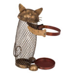 Flaschenhalter aus Metall, Katze, mit Korkensammler, 18 x 10,5 x 19 cm