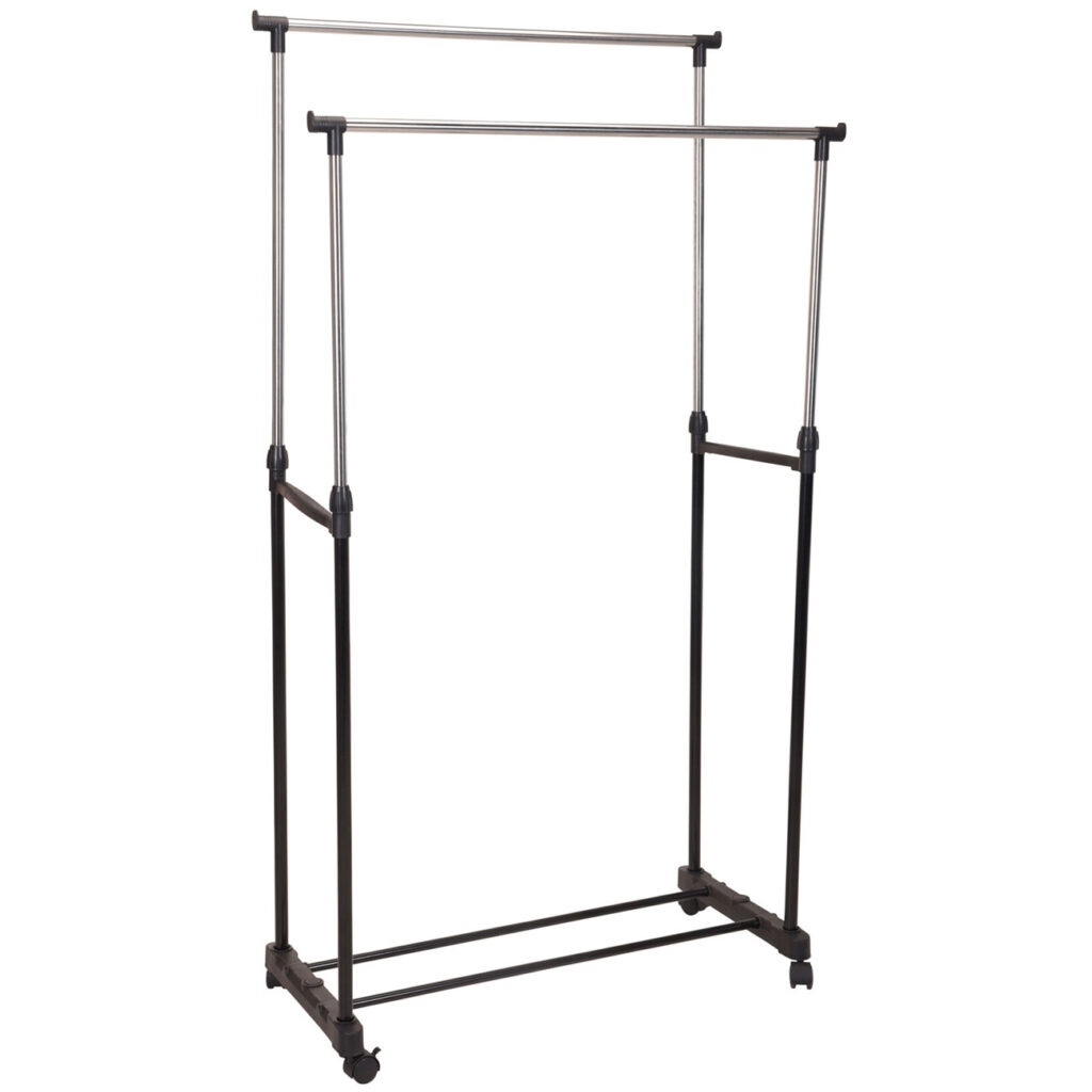 Doppel Kleiderständer, mit Rollen, Kleiderstange ausziehbar 90 cm- 160 cm