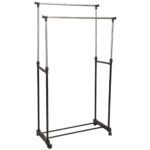 Doppel Kleiderständer, mit Rollen, Kleiderstange ausziehbar 90 cm- 160 cm