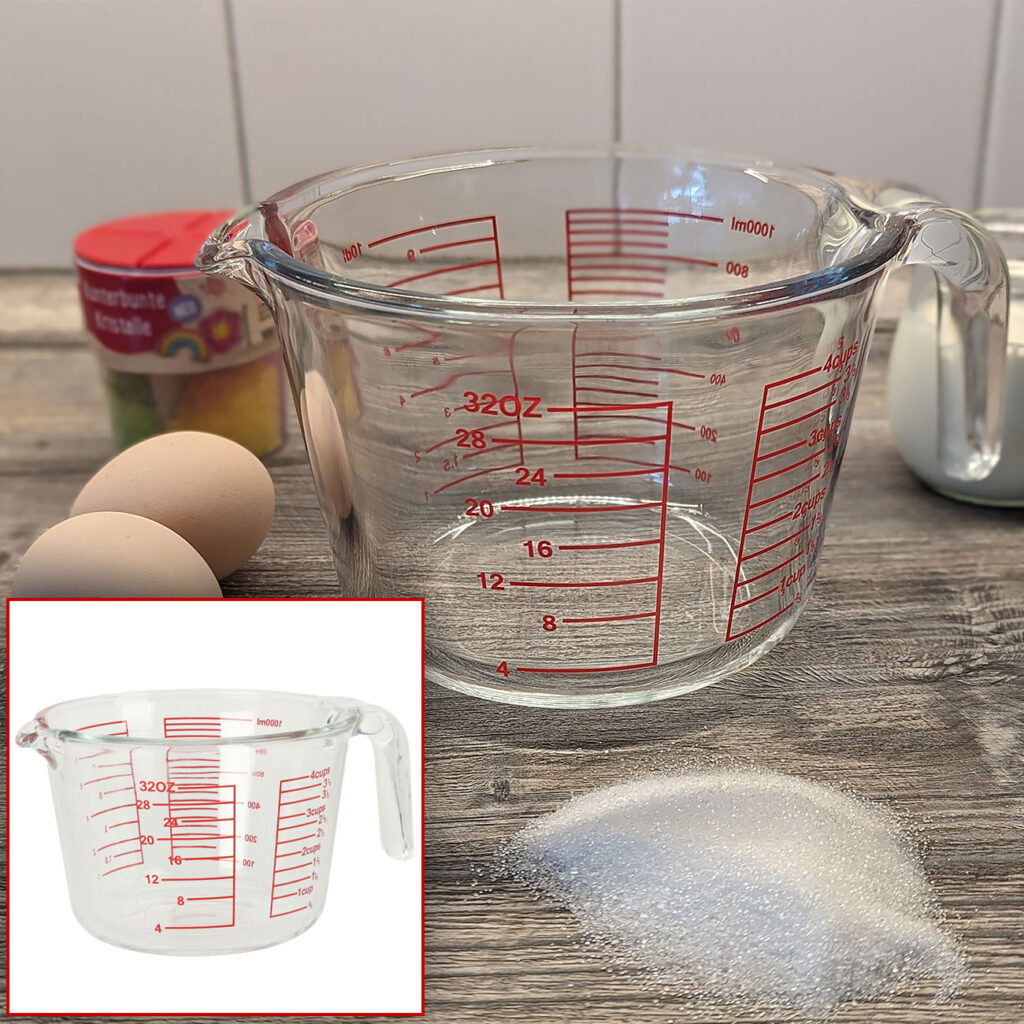 Messbecher aus Borosilikatglas, mit Massangaben, 1000 ml Messbecher aus Borosilikatglas, mit Massangaben, 1000 ml
