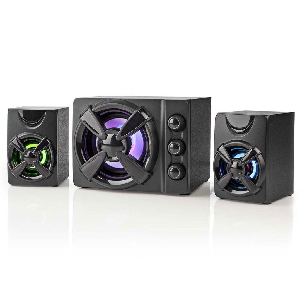 Gaming-Lautsprecher, 2,1 Subwoofer, LED Lichtefekte, 33 Watt Gaming-Lautsprecher, 2,1 Subwoofer, LED Lichtefekte, 33 Watt