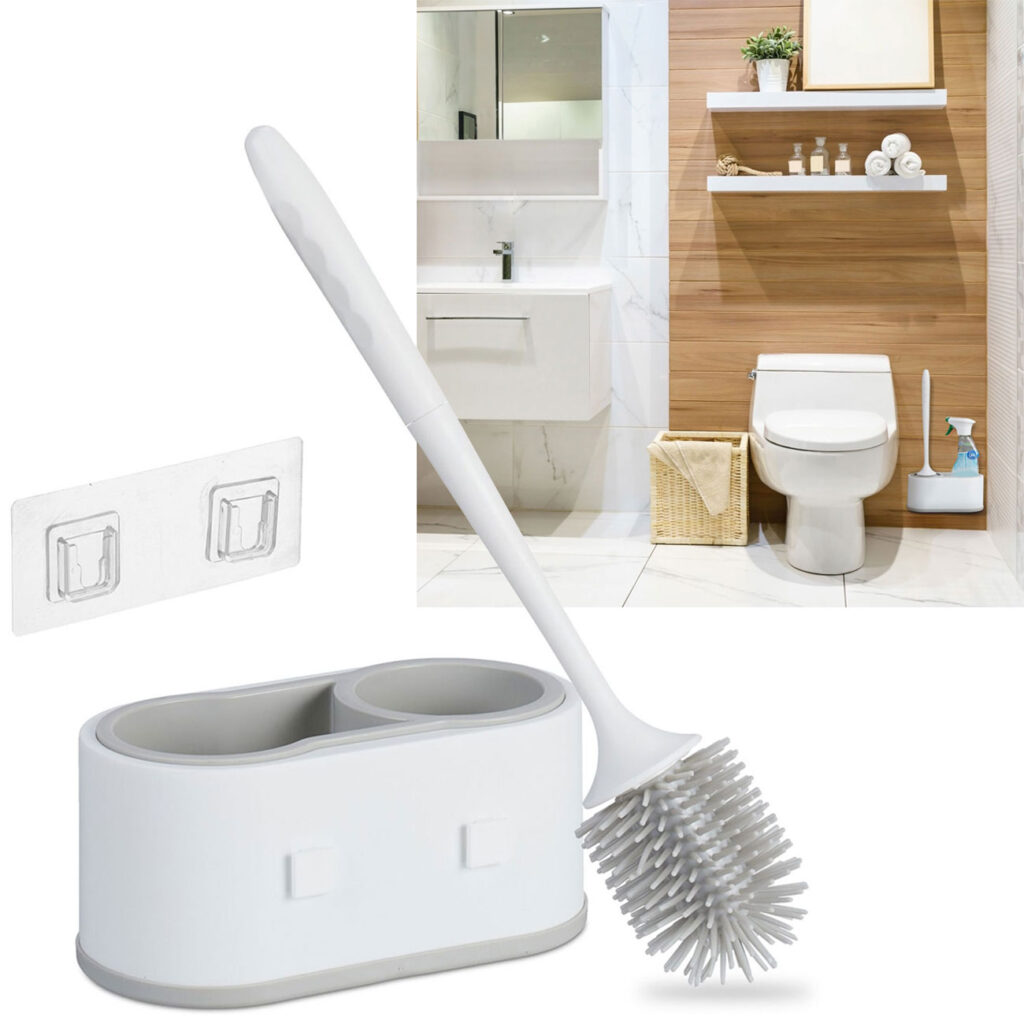 WC-Bürste mit Garnitur, 2 Kammern, Wandmontage ohne Bohren, weiss WC-Bürste mit Garnitur, 2 Kammern, Wandmontage ohne Bohren, weiss
