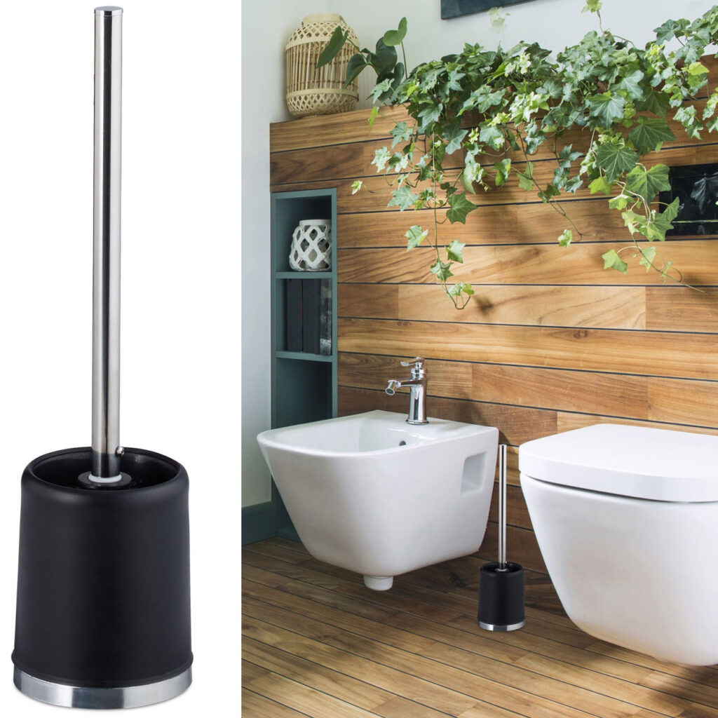 WC-Garnitur inkl. WC-Bürste, rund, schwarz-silber WC-Garnitur inkl. WC-Bürste, rund, schwarz-silber