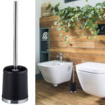 WC-Garnitur inkl. WC-Bürste, rund, schwarz-silber