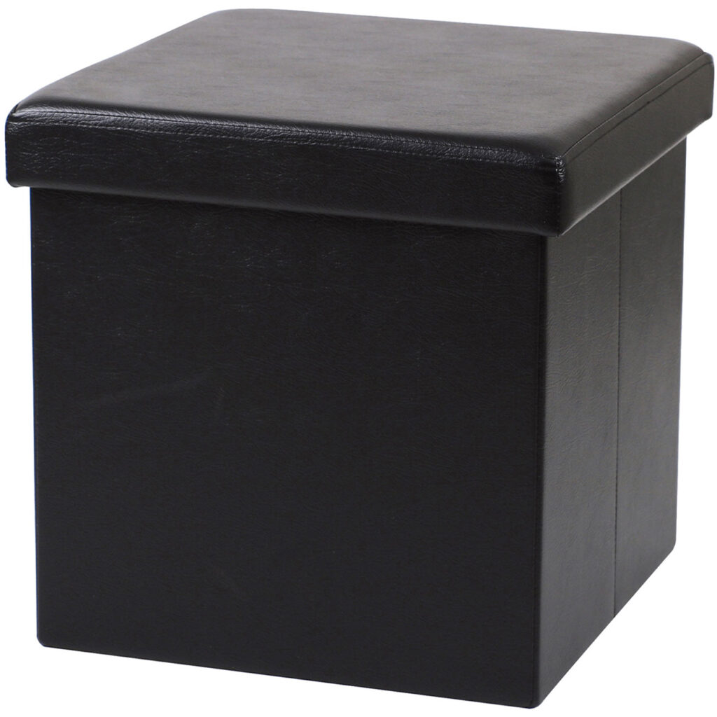 Faltbarer Sitzhocker mit Stauraum, schwarz, Kunstleder Faltbarer Sitzhocker mit Stauraum, schwarz, Kunstleder