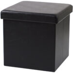 Faltbarer Sitzhocker mit Stauraum, schwarz, Kunstleder