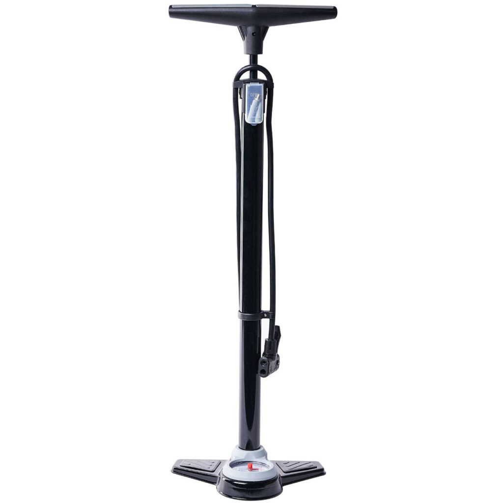 Velo-Standpumpe mit Manometer und unterschiedliche Adapterdüsen Velo-Standpumpe mit Manometer und unterschiedliche Adapterdüsen