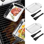 2er-Set Edelstahl-Grillpfännchen inkl. 4 Spachtel, 21 x 13 x 2 cm