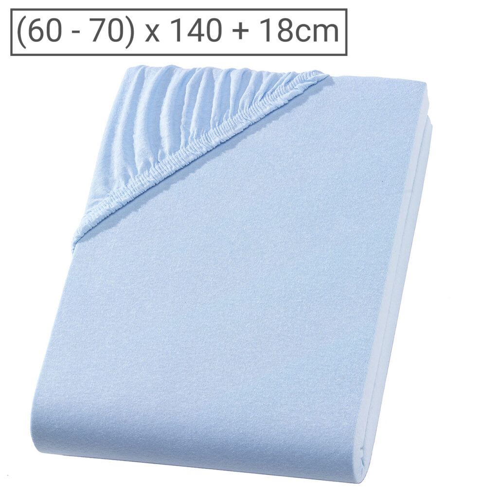 Kinder Qualitäts-Jersey Fixleintuch, 100% Baumwolle, hellblau, 70 x 140 cm Kinder Qualitäts-Jersey Fixleintuch, 100% Baumwolle, hellblau, 70 x 140 cm
