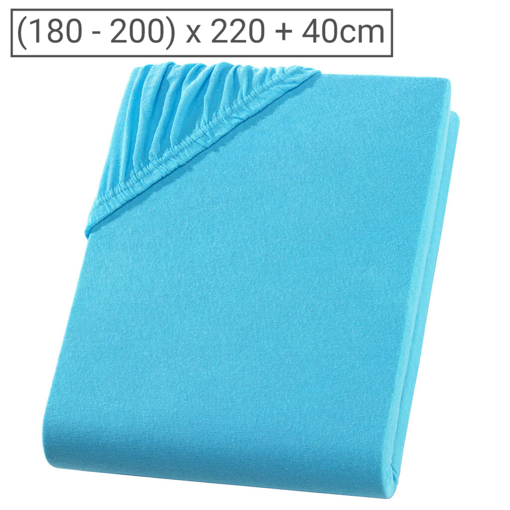 Übergrösse/Überlänge Qualitäts-Jersey Fixleintuch, 100% Baumwolle, türkis, 200 x 220 cm Übergrösse/Überlänge Qualitäts-Jersey Fixleintuch, 100% Baumwolle, türkis, 200 x 220 cm