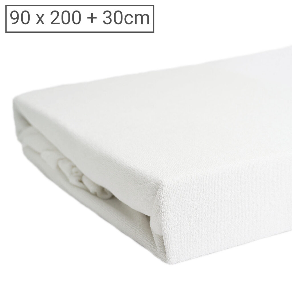 Einzelbett Luxus Frottee Fixleintuch, 80% Baumwolle, 20% Mikrofaser, weiss, 90 x 200 cm Einzelbett Luxus Frottee Fixleintuch, 80% Baumwolle, 20% Mikrofaser, weiss, 90 x 200 cm