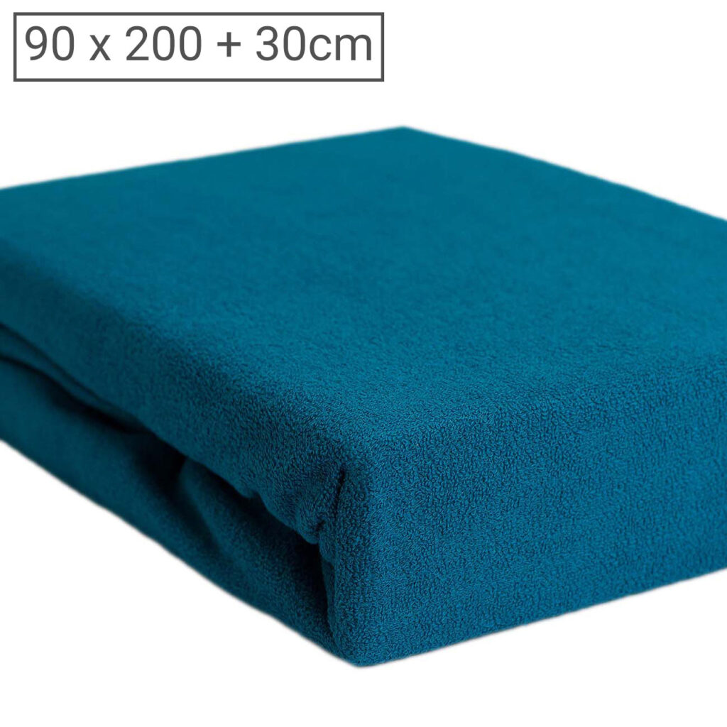 Einzelbett Luxus Frottee Fixleintuch, 80% Baumwolle, 20% Mikrofaser, petrol, 90 x 200 cm Einzelbett Luxus Frottee Fixleintuch, 80% Baumwolle, 20% Mikrofaser, petrol, 90 x 200 cm