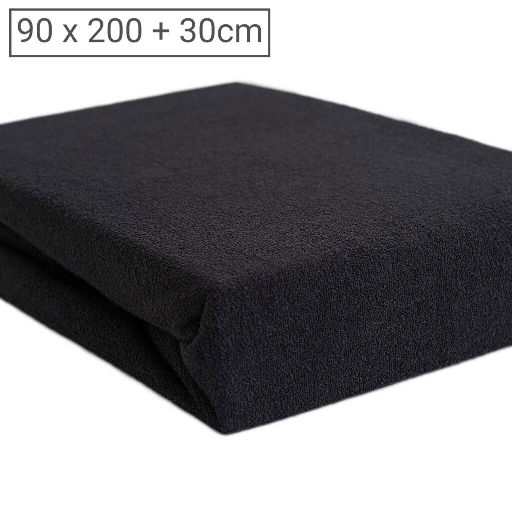 Einzelbett Luxus Frottee Fixleintuch, 80% Baumwolle, 20% Mikrofaser, schwarz, 90 x 200 cm Einzelbett Luxus Frottee Fixleintuch, 80% Baumwolle, 20% Mikrofaser, schwarz, 90 x 200 cm