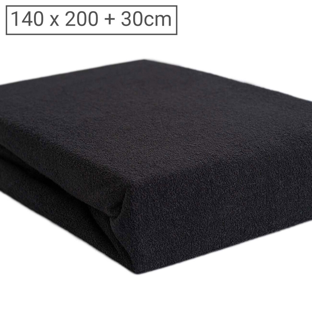 Doppelbett Luxus Frottee Fixleintuch, 80% Baumwolle, 20% Mikrofaser, schwarz, 140 x 200 cm Doppelbett Luxus Frottee Fixleintuch, 80% Baumwolle, 20% Mikrofaser, schwarz, 140 x 200 cm