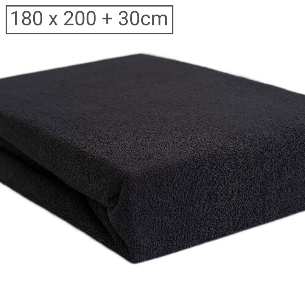 Übergrösse Luxus Frottee Fixleintuch, 80% Baumwolle, 20% Mikrofaser, schwarz, 180 x 200 cm Übergrösse Luxus Frottee Fixleintuch, 80% Baumwolle, 20% Mikrofaser, schwarz, 180 x 200 cm